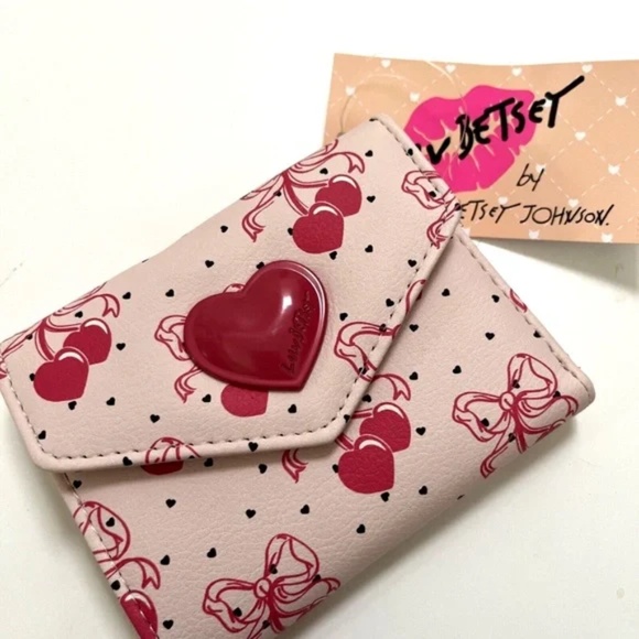 NWT BETSEY JOHNSON 2pc Wallet Bundle – Butterflies + Cherries Hearts Bows Pink - Picture 8 of 12